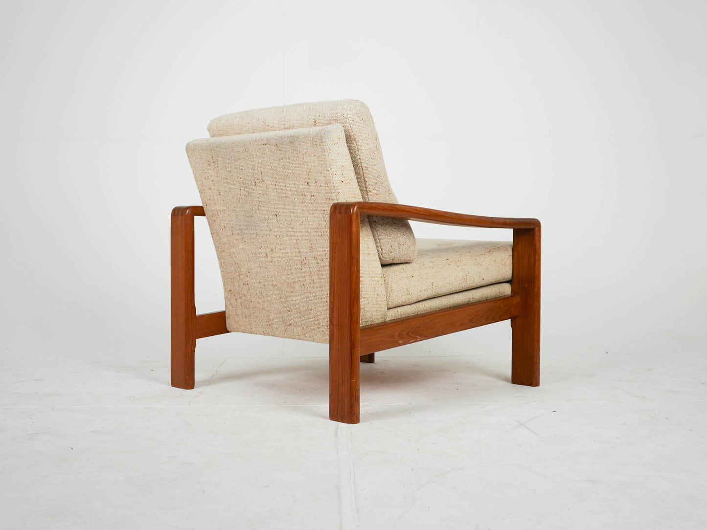 Teak Sessel Beige Vintage Wollstoff Mid Century