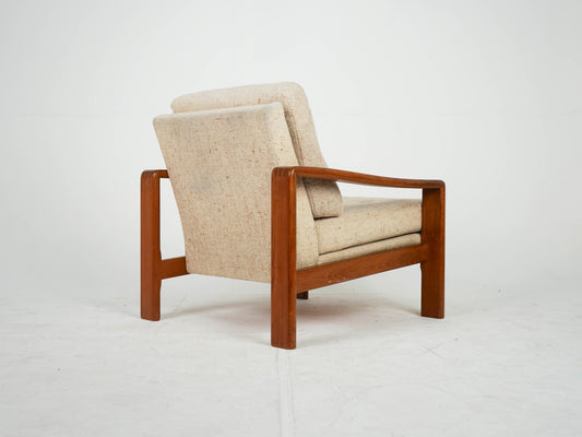 Teak Sessel Beige Vintage Wollstoff Mid Century