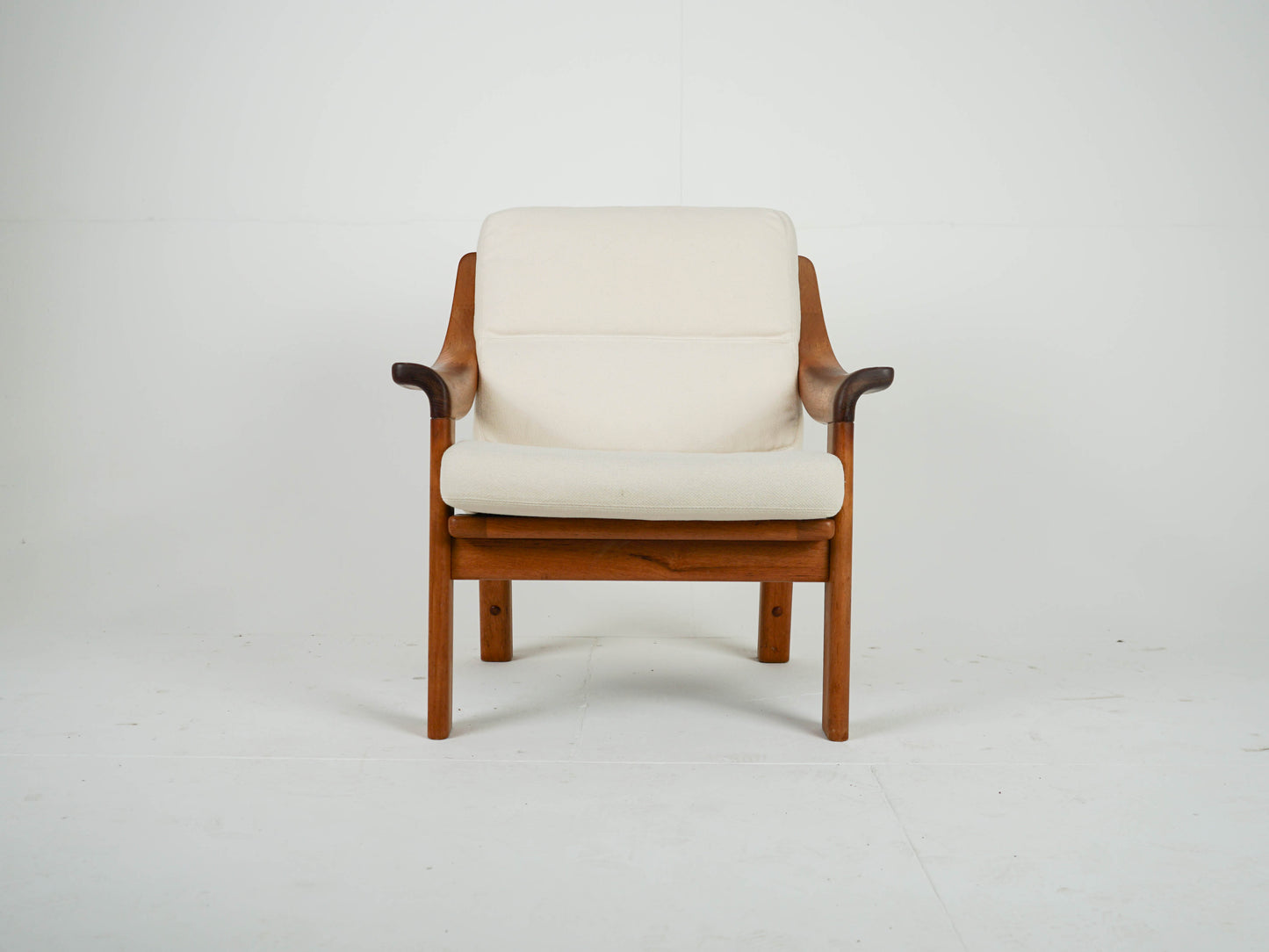 Vintage Teak Sessel Loungechair Beige Danish Mid Century