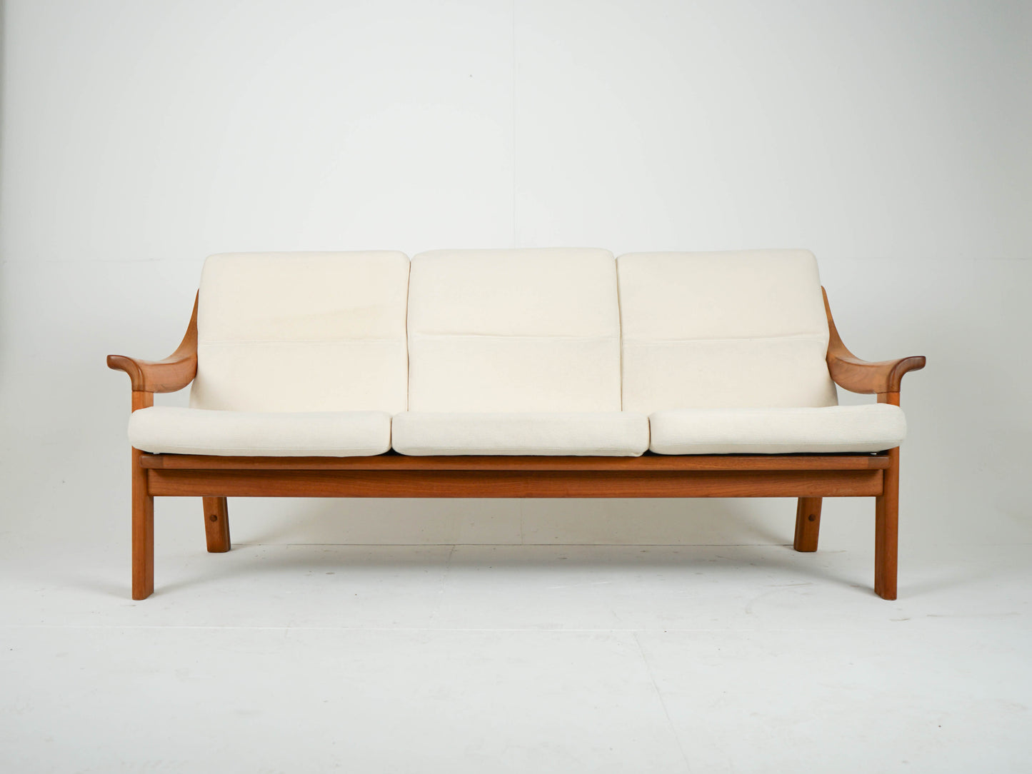 Vintage Teak Sofa Couch Beige Mid Century