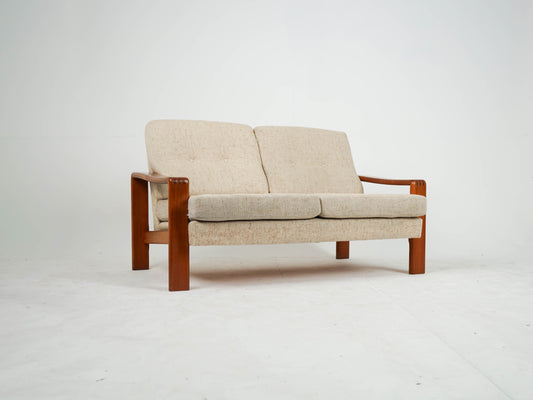 Vintage Teak Sofa Beige Mid Century Wollstoff
