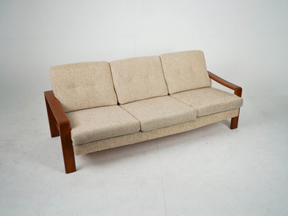Vintage Teak Sofa Beige Mid Century Wollstoff