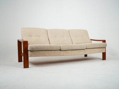 Vintage Teak Sofa Beige Mid Century Wollstoff