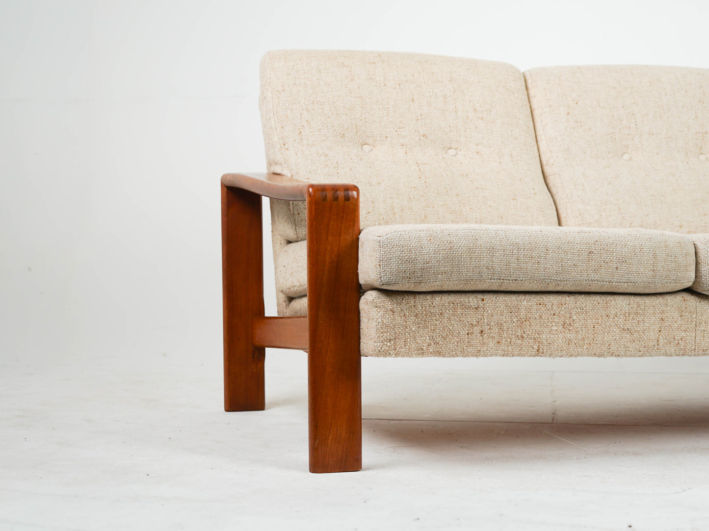 Vintage Teak Sofa Beige Mid Century Wollstoff