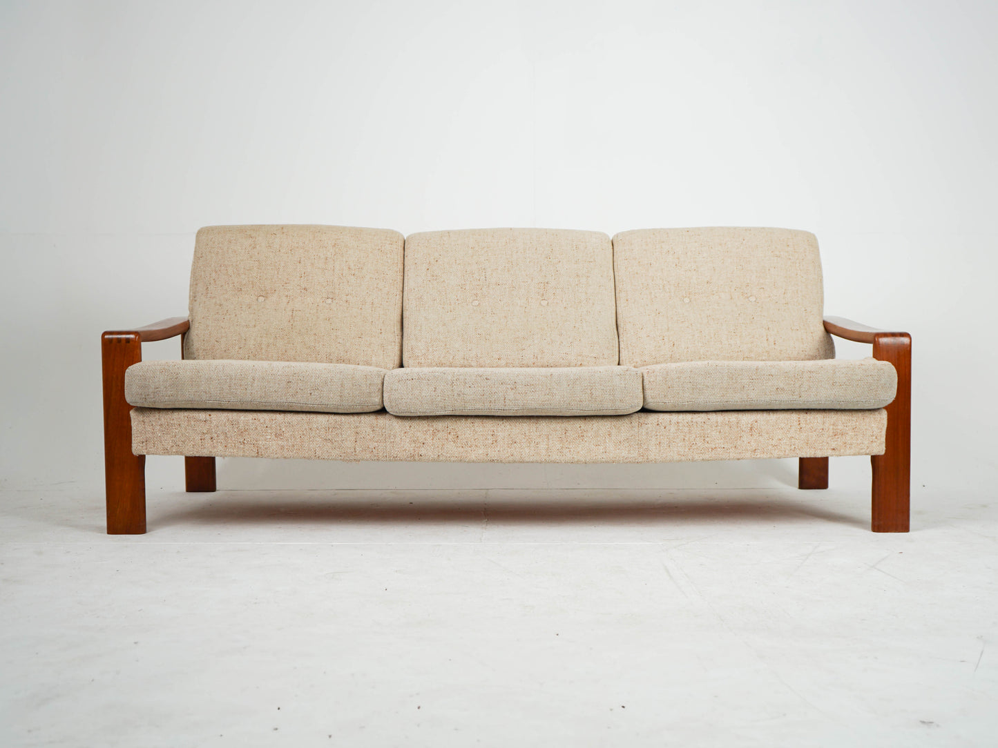 Vintage Teak Sofa Beige Mid Century Wollstoff