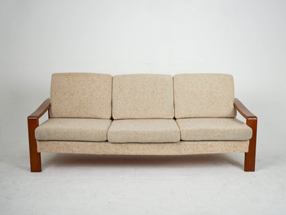 Vintage Teak Sofa Beige Mid Century Wollstoff