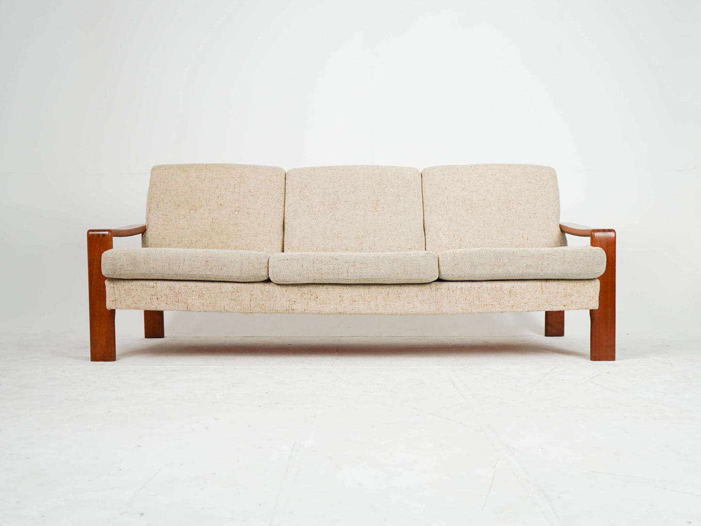 Vintage Teak Sofa Beige Mid Century Wollstoff