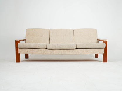 Vintage Teak Sofa Beige Mid Century Wollstoff