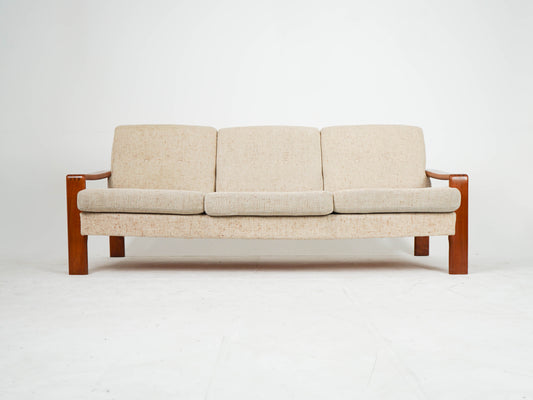 Vintage Teak Sofa Beige Mid Century Wollstoff