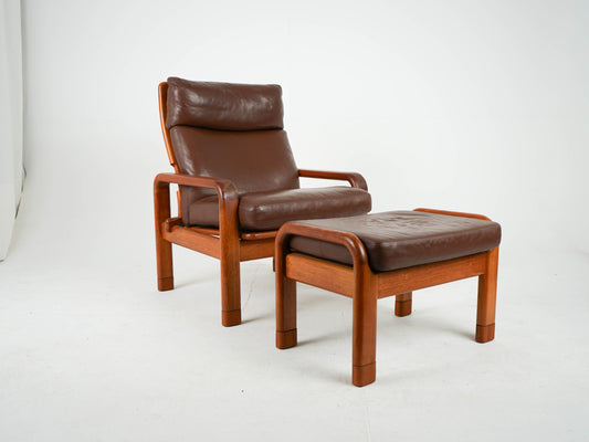 Hochlehner Teak Sessel mit Ottomane Mid Century L. Olsen & Søn