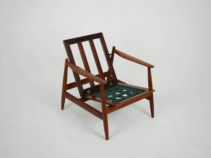 Teak Sessel Beige Vintage Wollstoff Mid Century