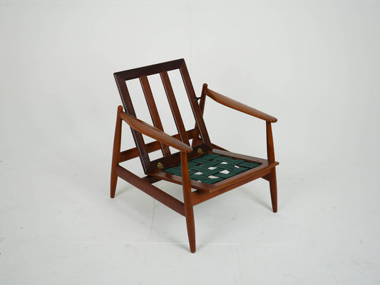 Teak Sessel Beige Vintage Wollstoff Mid Century
