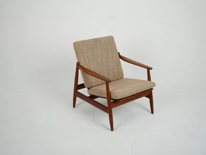 Teak Sessel Beige Vintage Wollstoff Mid Century