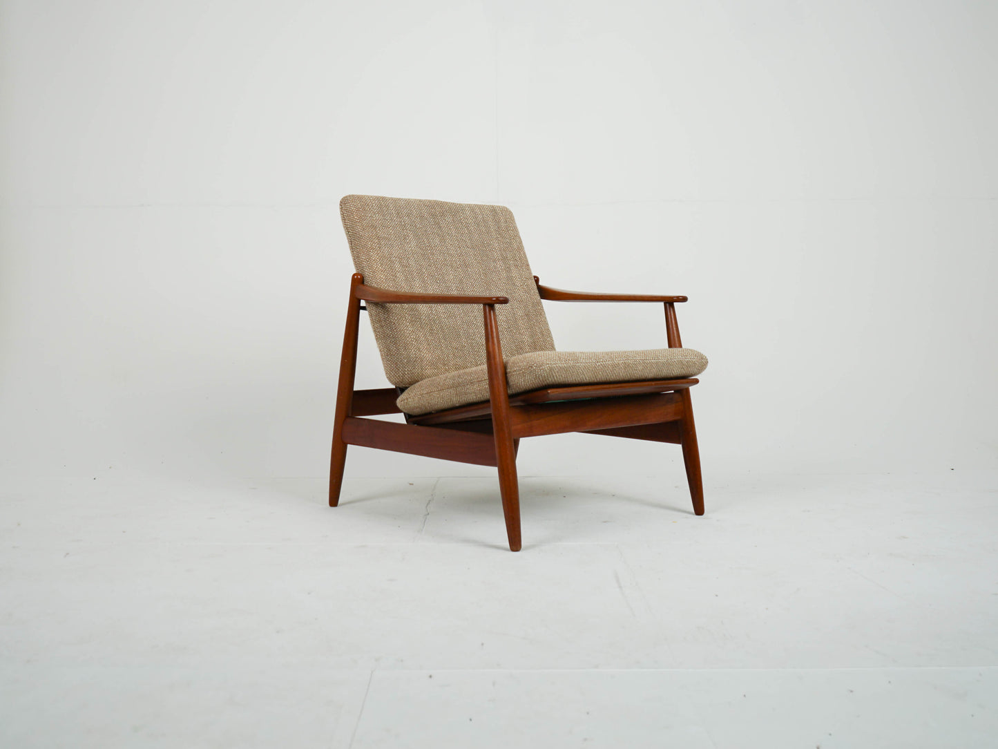 Teak Sessel Beige Vintage Wollstoff Mid Century