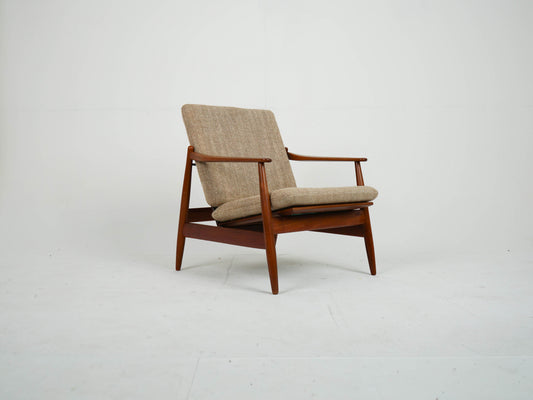 Teak Sessel Beige Vintage Wollstoff Mid Century