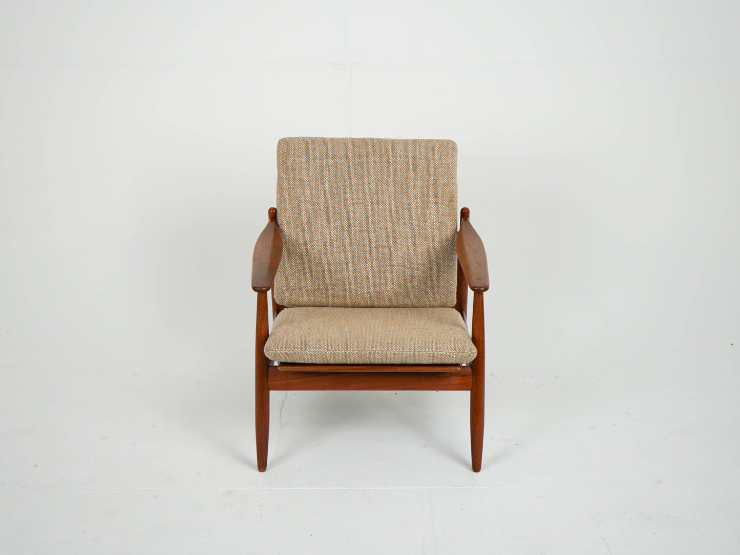 Teak Sessel Beige Vintage Wollstoff Mid Century