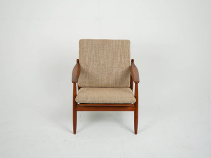 Teak Sessel Beige Vintage Wollstoff Mid Century