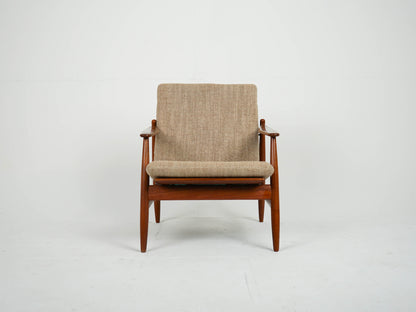 Teak Sessel Beige Vintage Wollstoff Mid Century