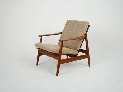 Teak Sessel Beige Vintage Wollstoff Mid Century