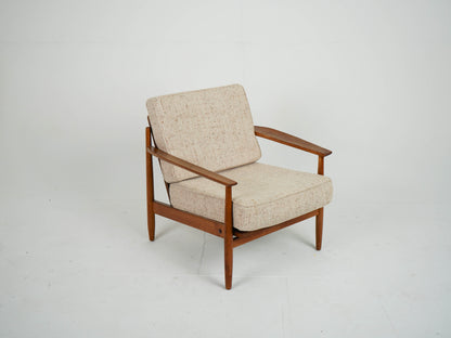 Teak Sessel Beige Vintage Wollstoff Mid Century