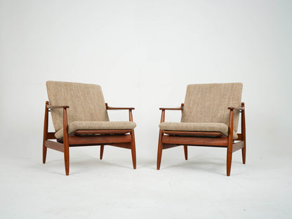 Teak Sessel Beige Vintage Wollstoff Mid Century