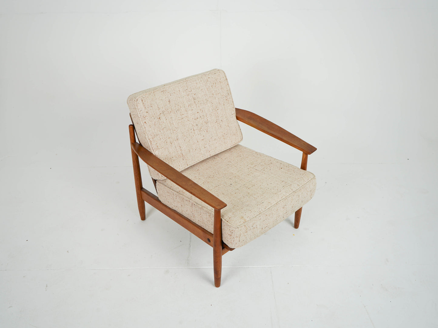 Teak Sessel Beige Vintage Wollstoff Mid Century