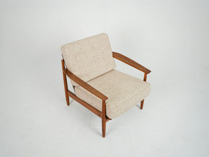 Teak Sessel Beige Vintage Wollstoff Mid Century