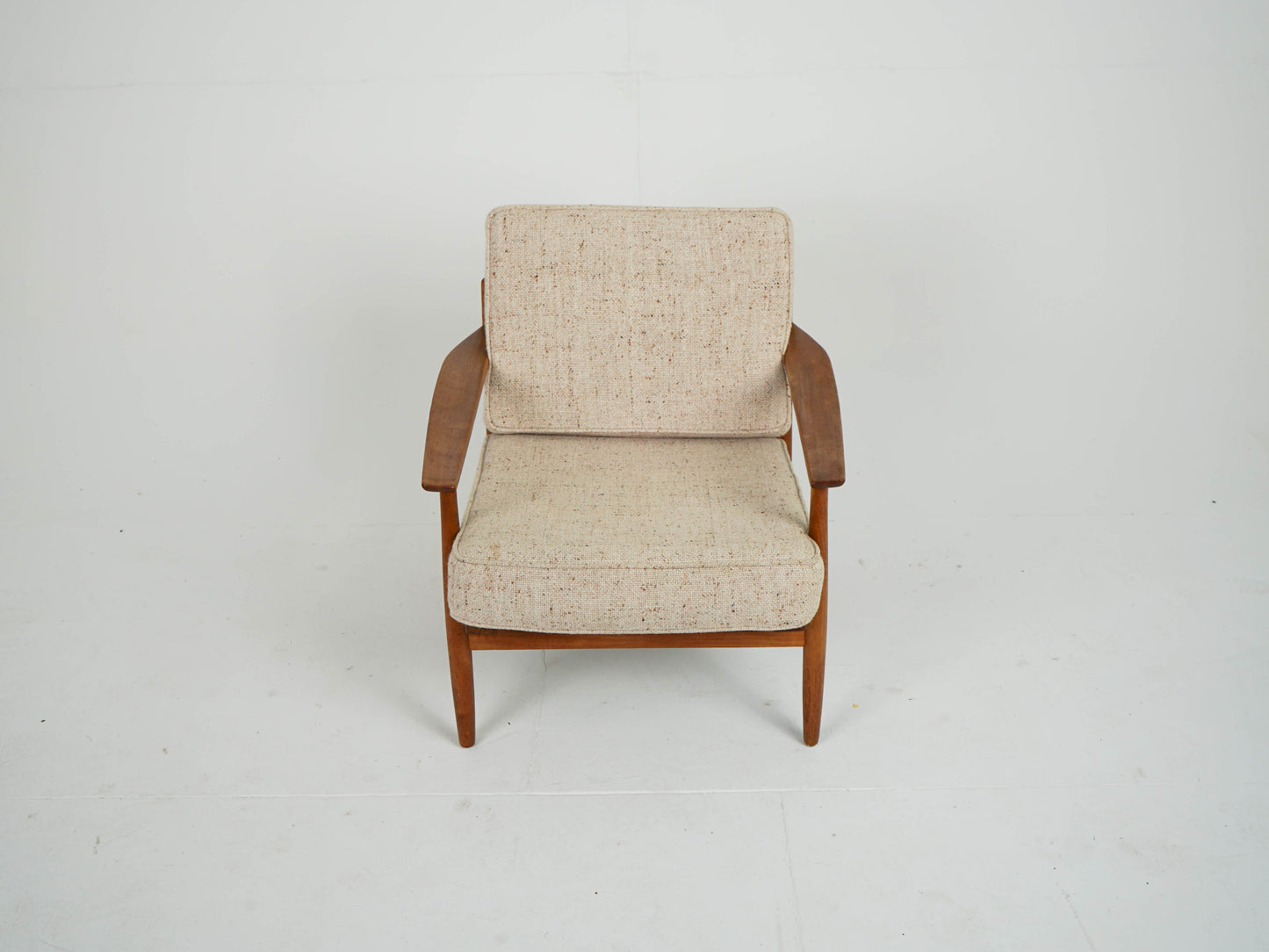 Teak Sessel Beige Vintage Wollstoff Mid Century