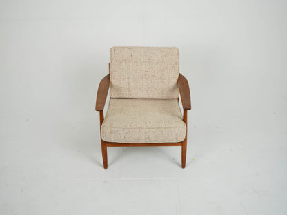 Teak Sessel Beige Vintage Wollstoff Mid Century