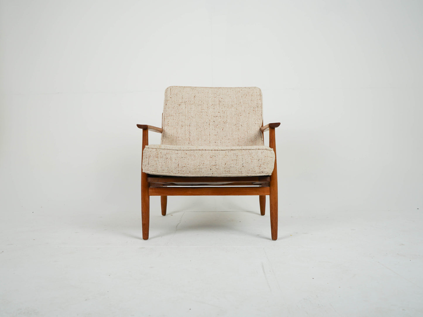 Teak Sessel Beige Vintage Wollstoff Mid Century