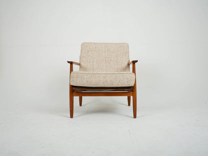 Teak Sessel Beige Vintage Wollstoff Mid Century