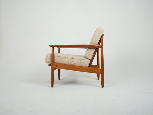 Teak Sessel Beige Vintage Wollstoff Mid Century