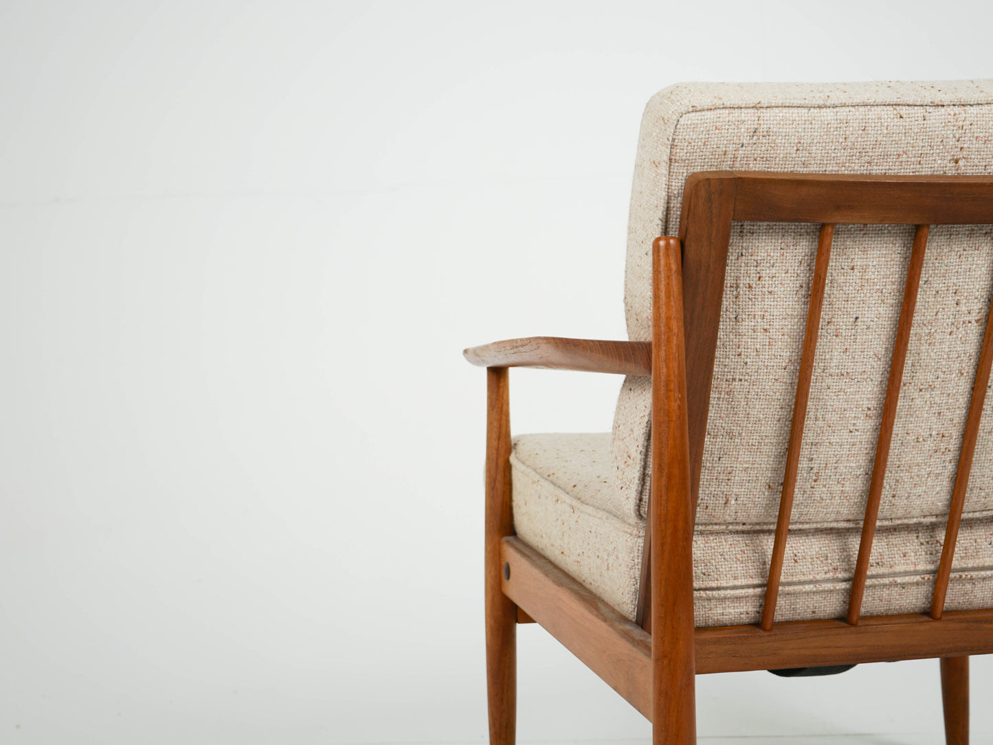 Teak Sessel Beige Vintage Wollstoff Mid Century