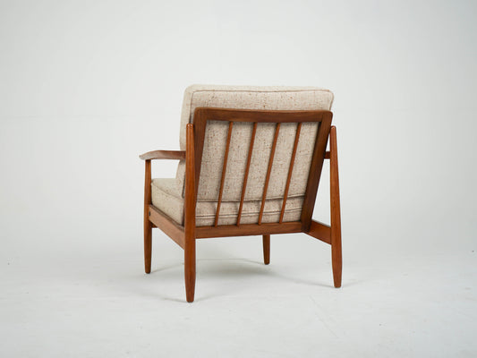 Teak Sessel Beige Vintage Wollstoff Mid Century