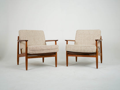 Teak Sessel Beige Vintage Wollstoff Mid Century