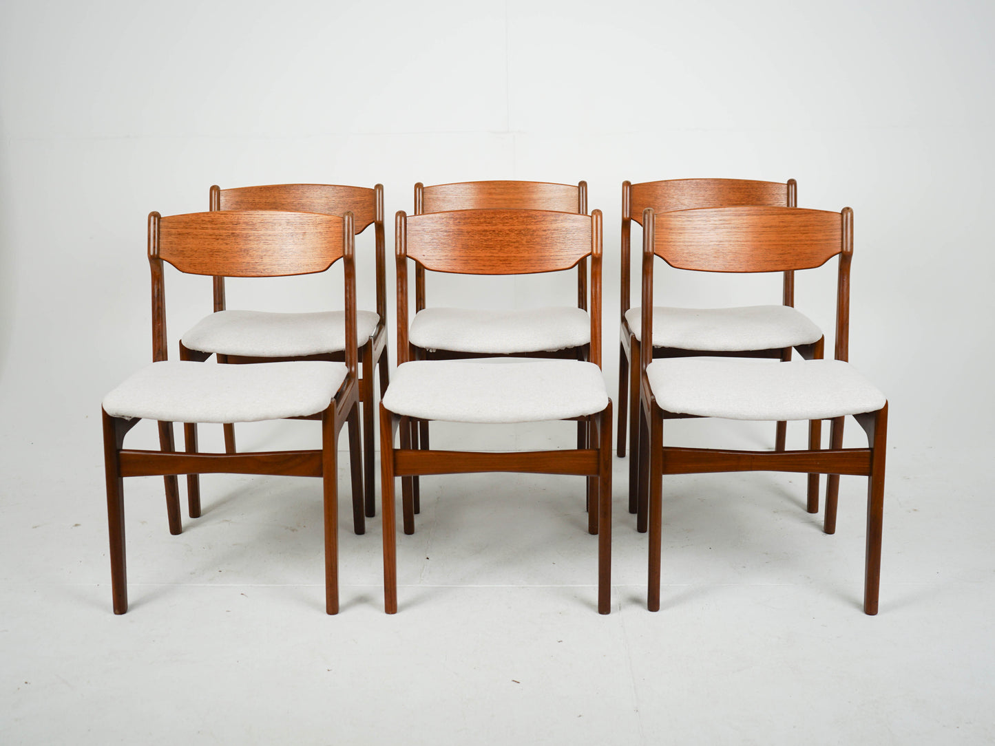 SET 6x Teak Esszimmerstuhl Beige von Erik Buch NEUBEZUG