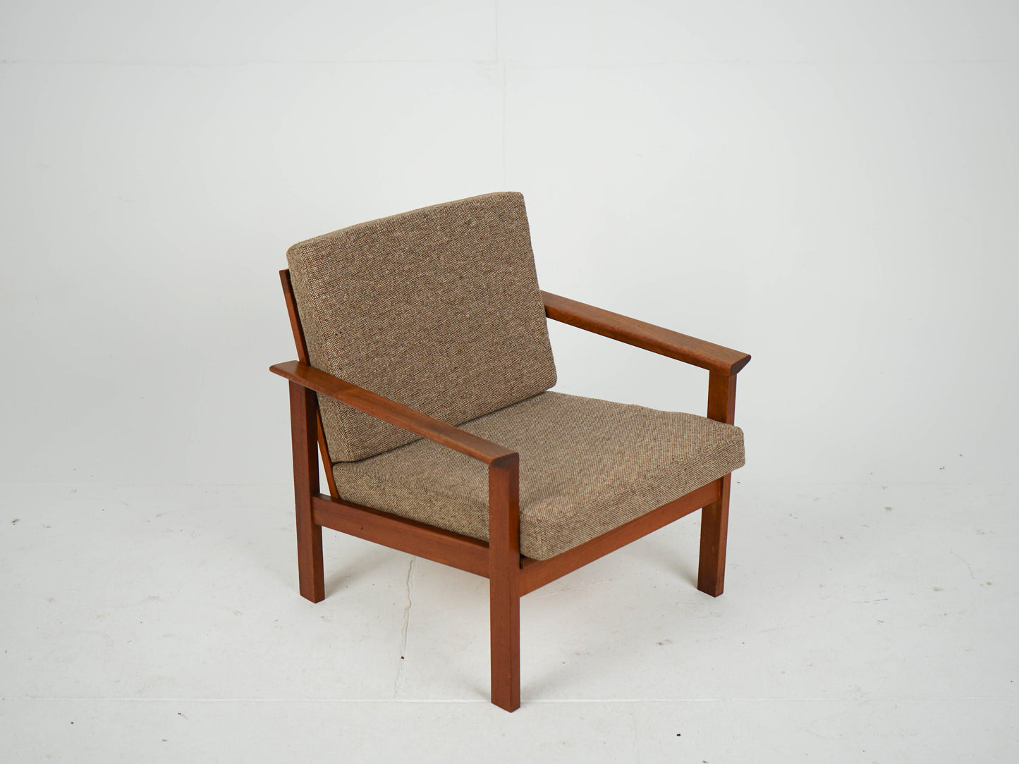 Teak Sessel Vintage Wollstoff Mid Century