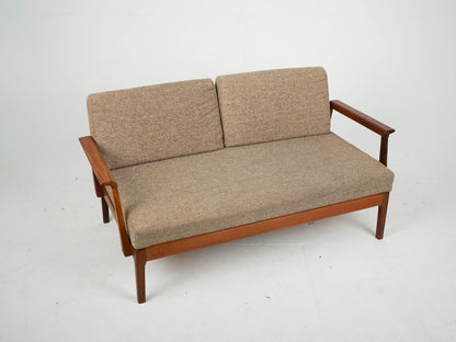 Teak Sofa Daybed 2 Sitzer Vintage Wollstoff Mid Century
