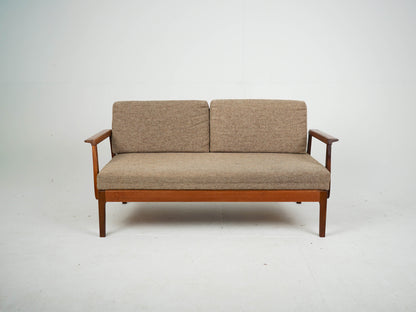 Teak Sofa Daybed 2 Sitzer Vintage Wollstoff Mid Century