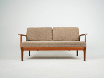 Teak Sofa Daybed 2 Sitzer Vintage Wollstoff Mid Century