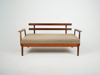Teak Sofa Daybed 2 Sitzer Vintage Wollstoff Mid Century
