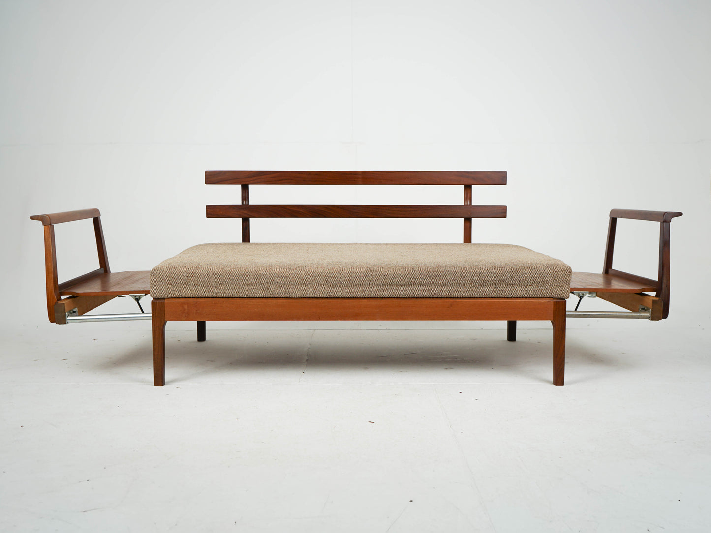 Teak Sofa Daybed 2 Sitzer Vintage Wollstoff Mid Century