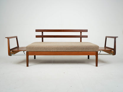 Teak Sofa Daybed 2 Sitzer Vintage Wollstoff Mid Century