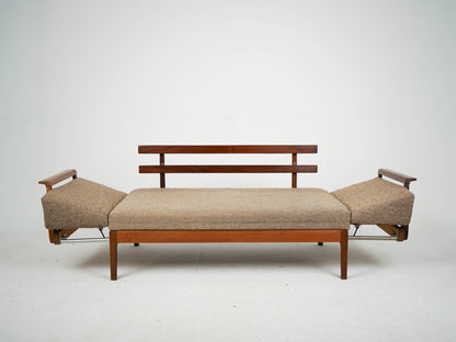 Teak Sofa Daybed 2 Sitzer Vintage Wollstoff Mid Century