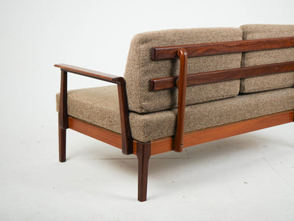 Teak Sofa Daybed 2 Sitzer Vintage Wollstoff Mid Century